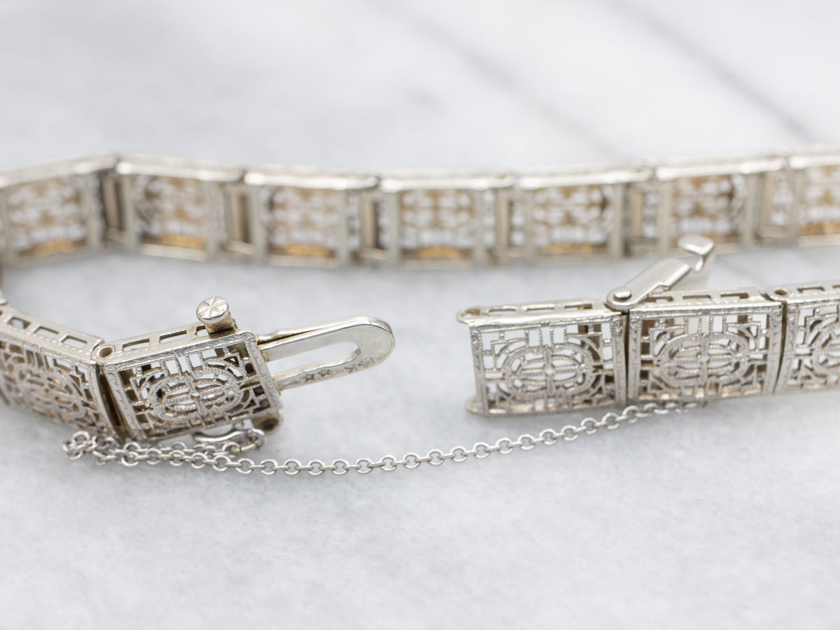 Art Deco Gold Filigree Panel Bracelet