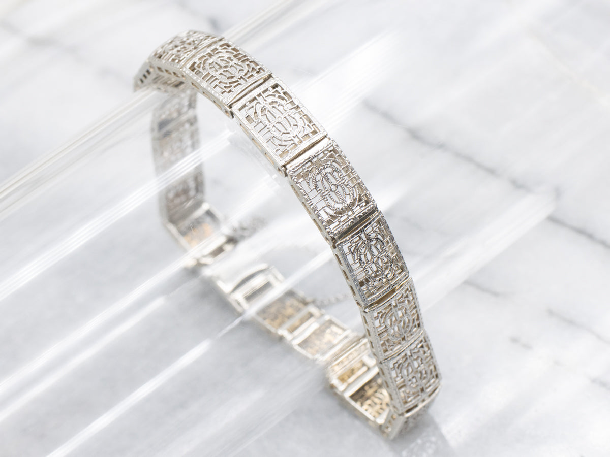 Art Deco Gold Filigree Panel Bracelet