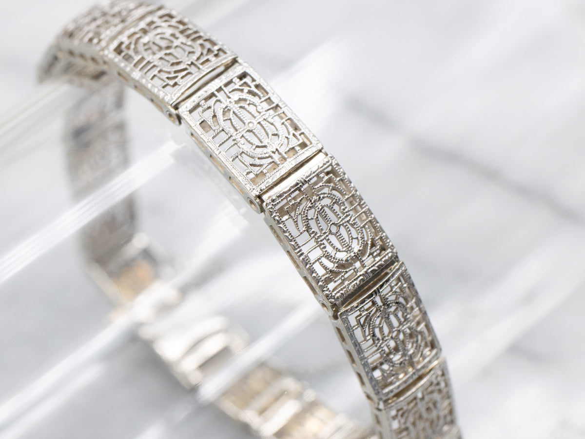 Art Deco Gold Filigree Panel Bracelet
