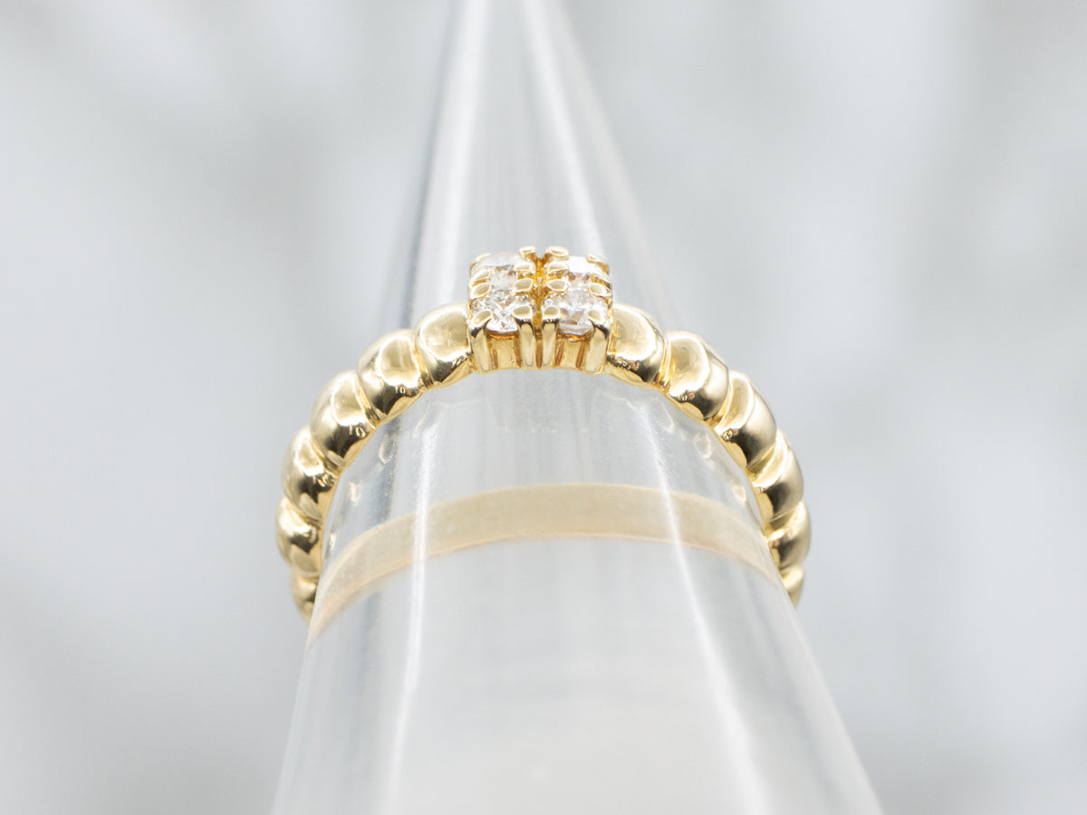 Diamond and Yellow Gold Grooved Ring