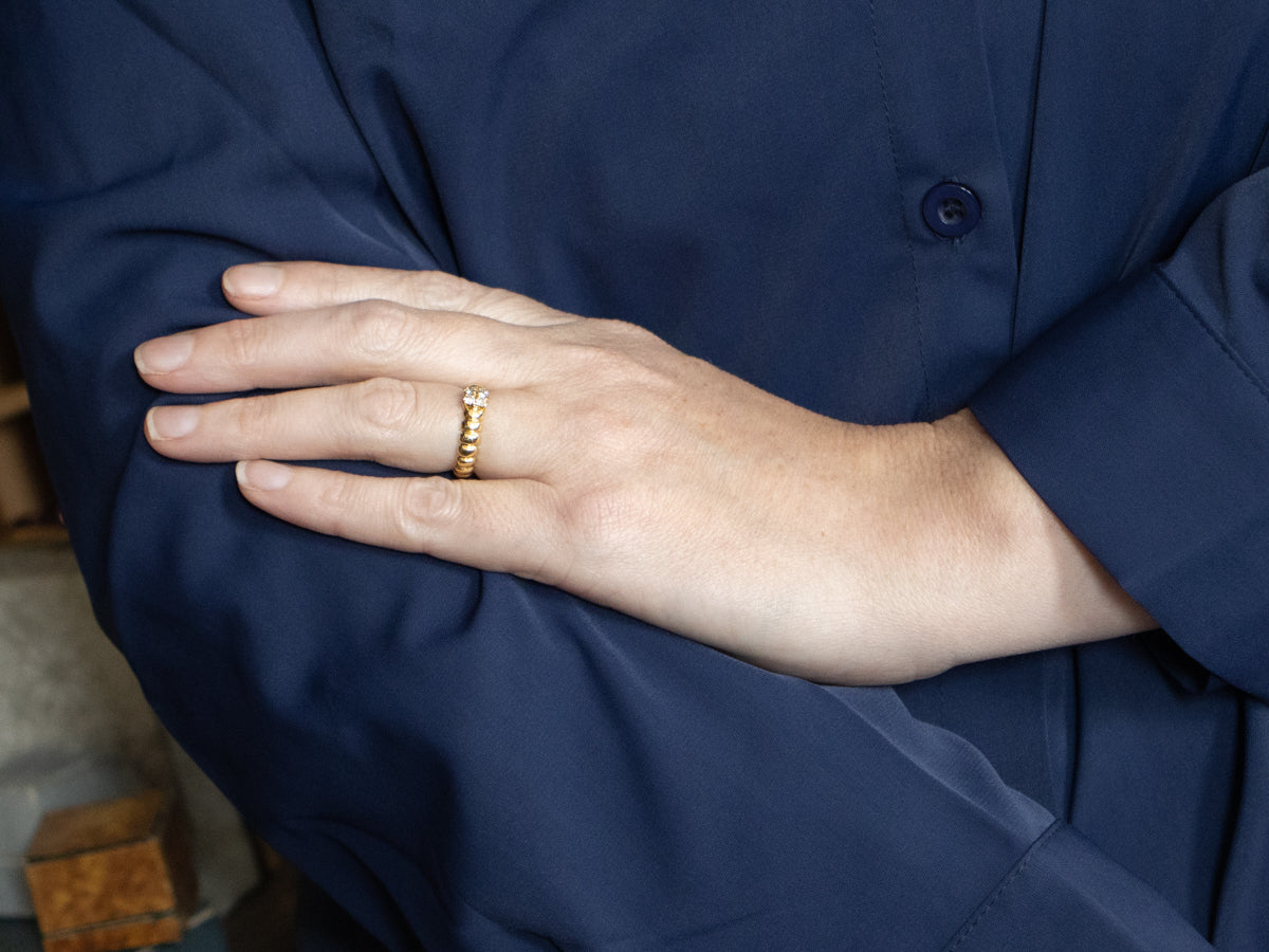 Diamond and Yellow Gold Grooved Ring