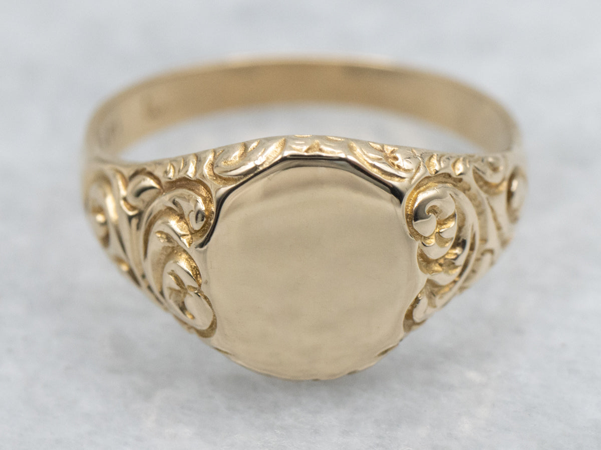 Small Engraved Gold Antique Signet Ring