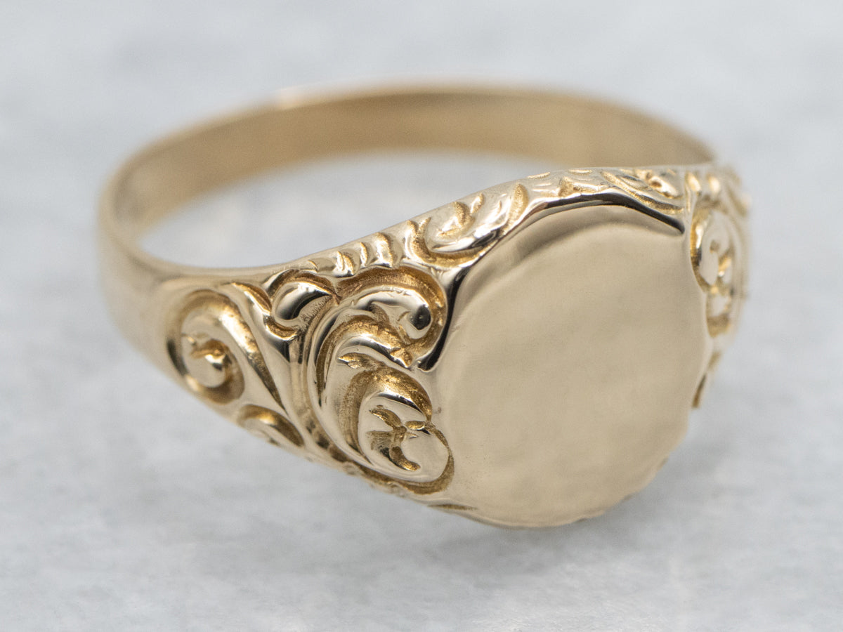 Small Engraved Gold Antique Signet Ring