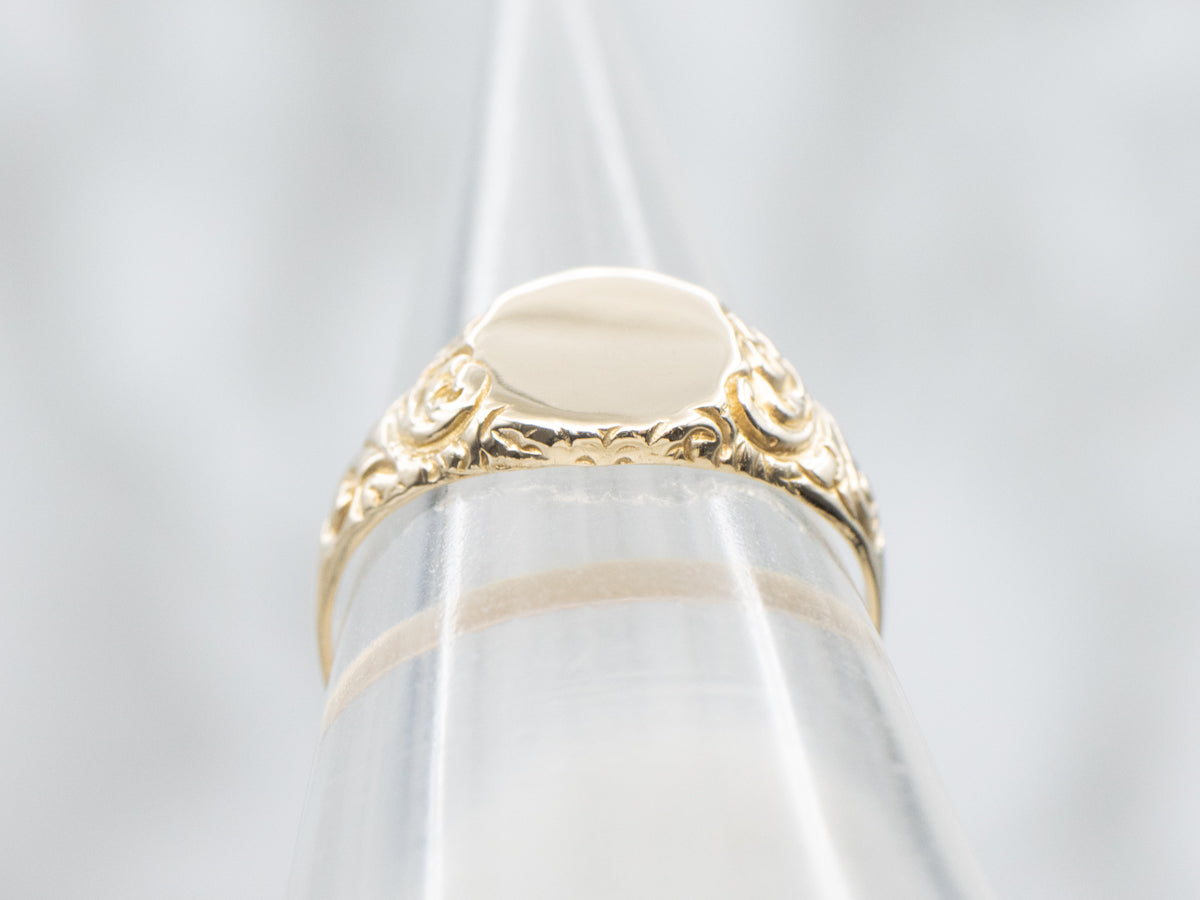 Small Engraved Gold Antique Signet Ring