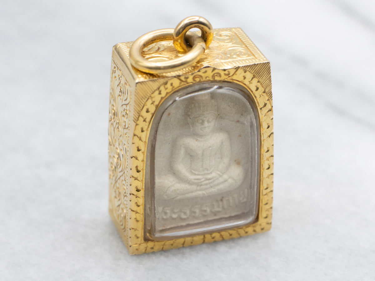 Wat Paknam Powder Gold Carved Buddhist Amulet