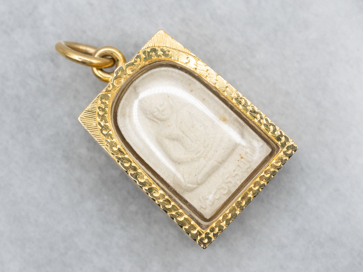 Wat Paknam Powder Gold Carved Buddhist Amulet