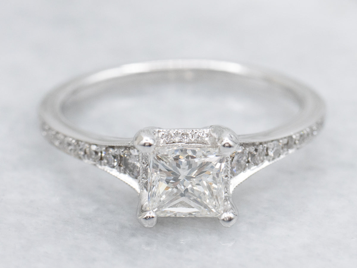 Modern Princess Cut Diamond Halo Engagement Ring
