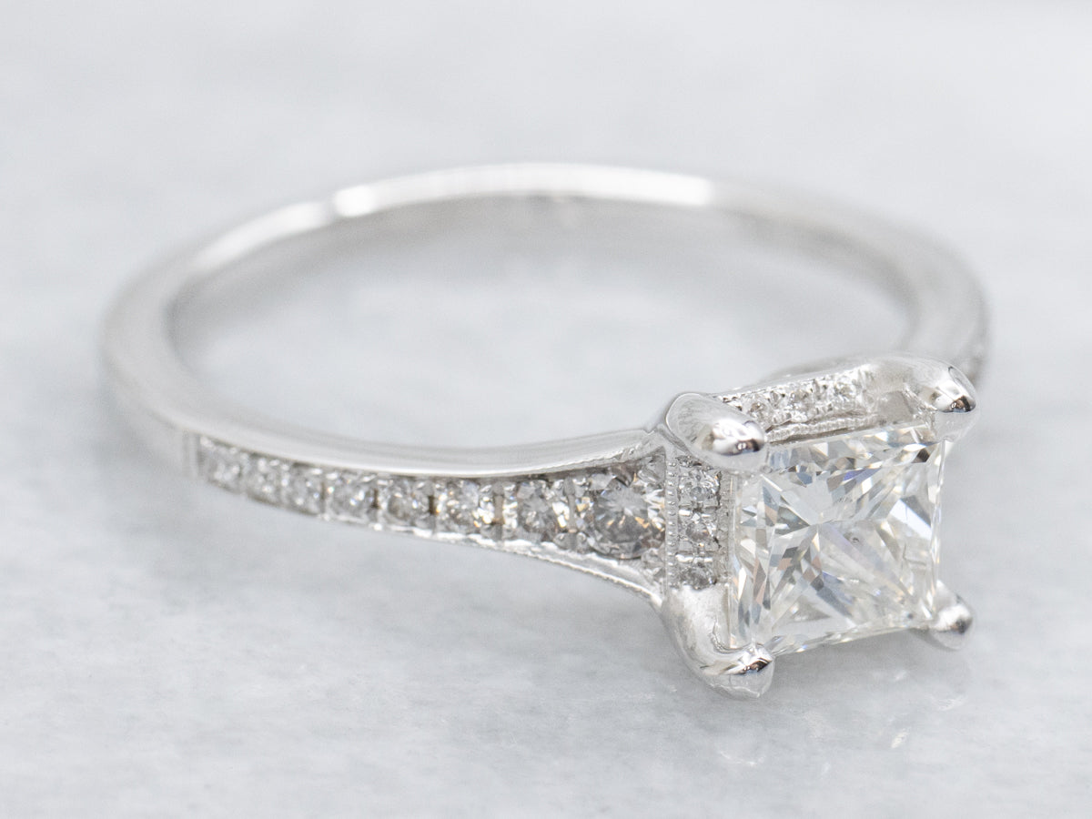 Modern Princess Cut Diamond Halo Engagement Ring