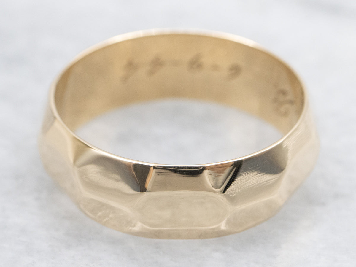 Wide 1940s Faceted Gold Band