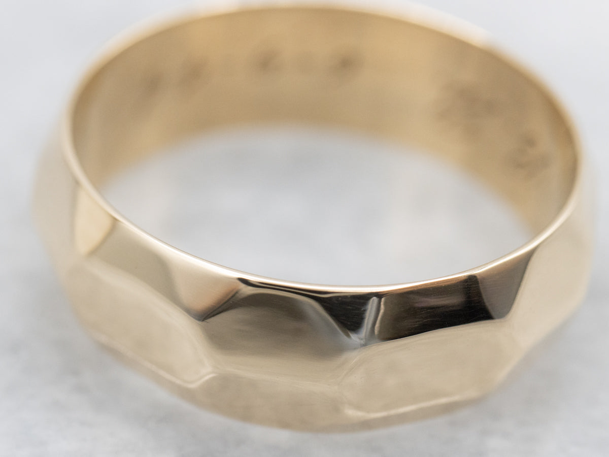 Wide 1940s Faceted Gold Band