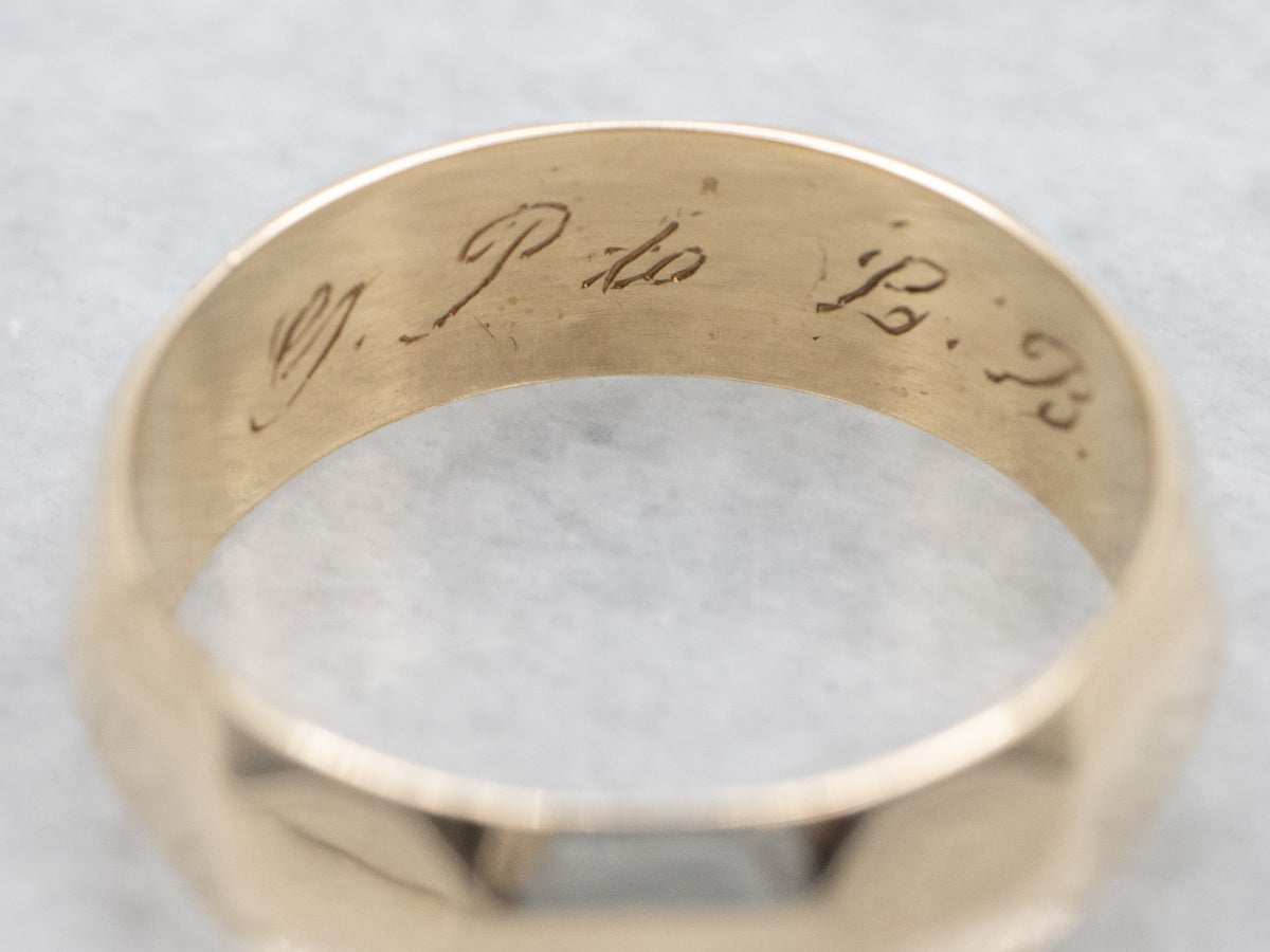 Wide 1940s Faceted Gold Band