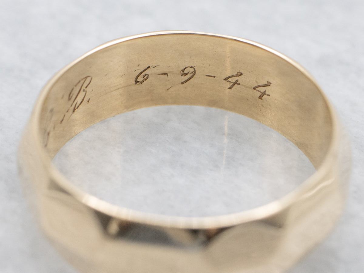 Wide 1940s Faceted Gold Band