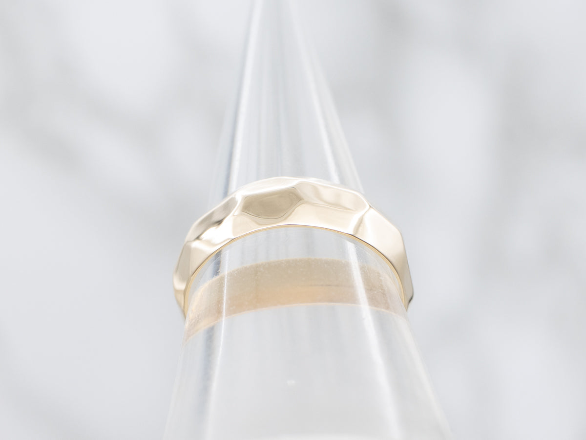 Wide 1940s Faceted Gold Band