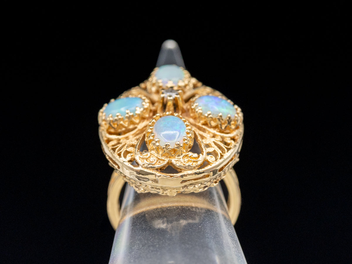 Australian Opal and Diamond Gold Filigree Cocktail Ring
