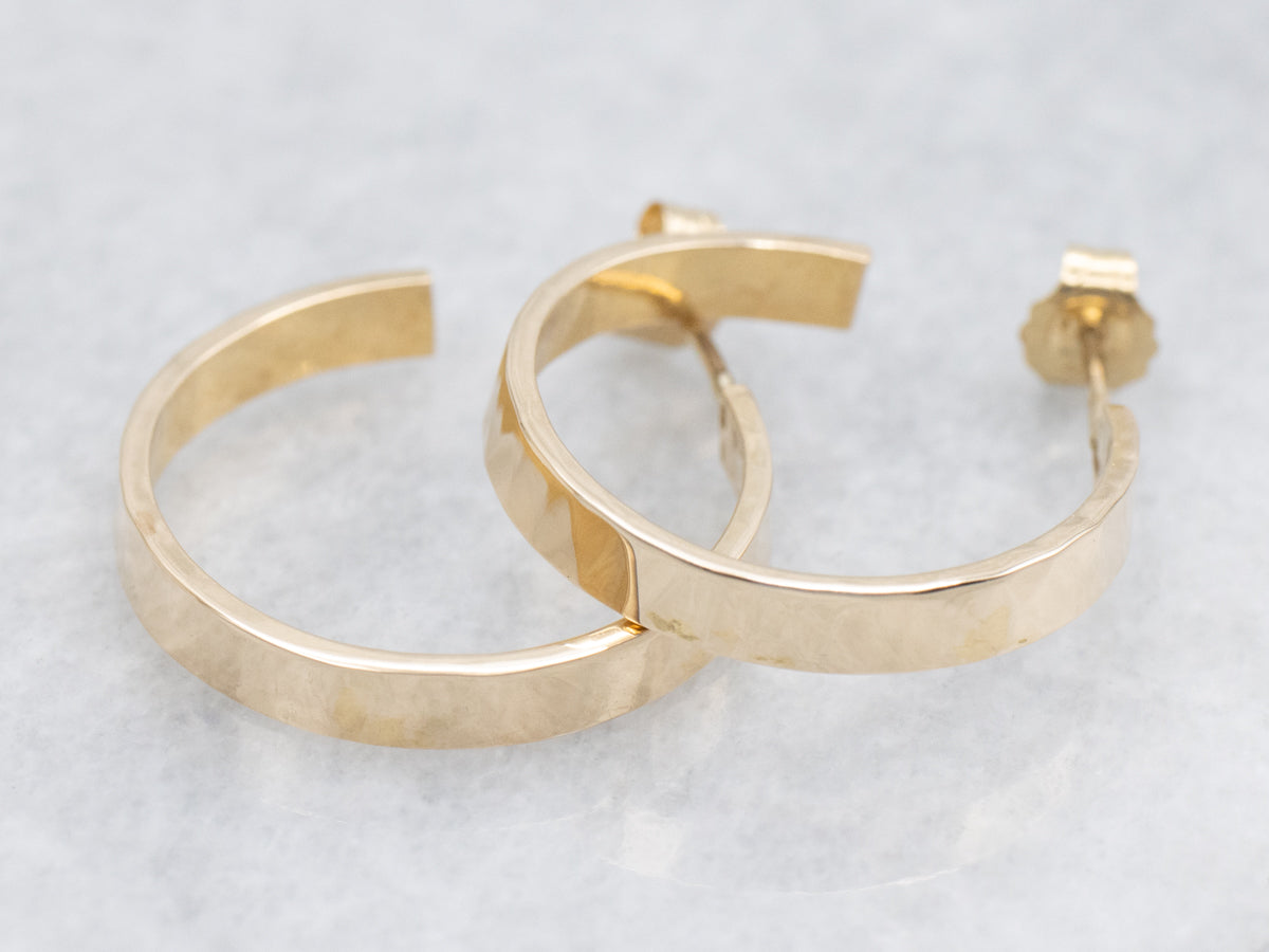 Hammered Yellow Gold Hoop Earrings