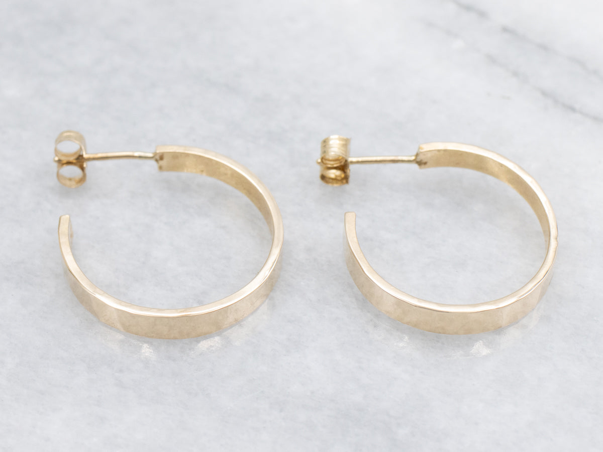 Hammered Yellow Gold Hoop Earrings