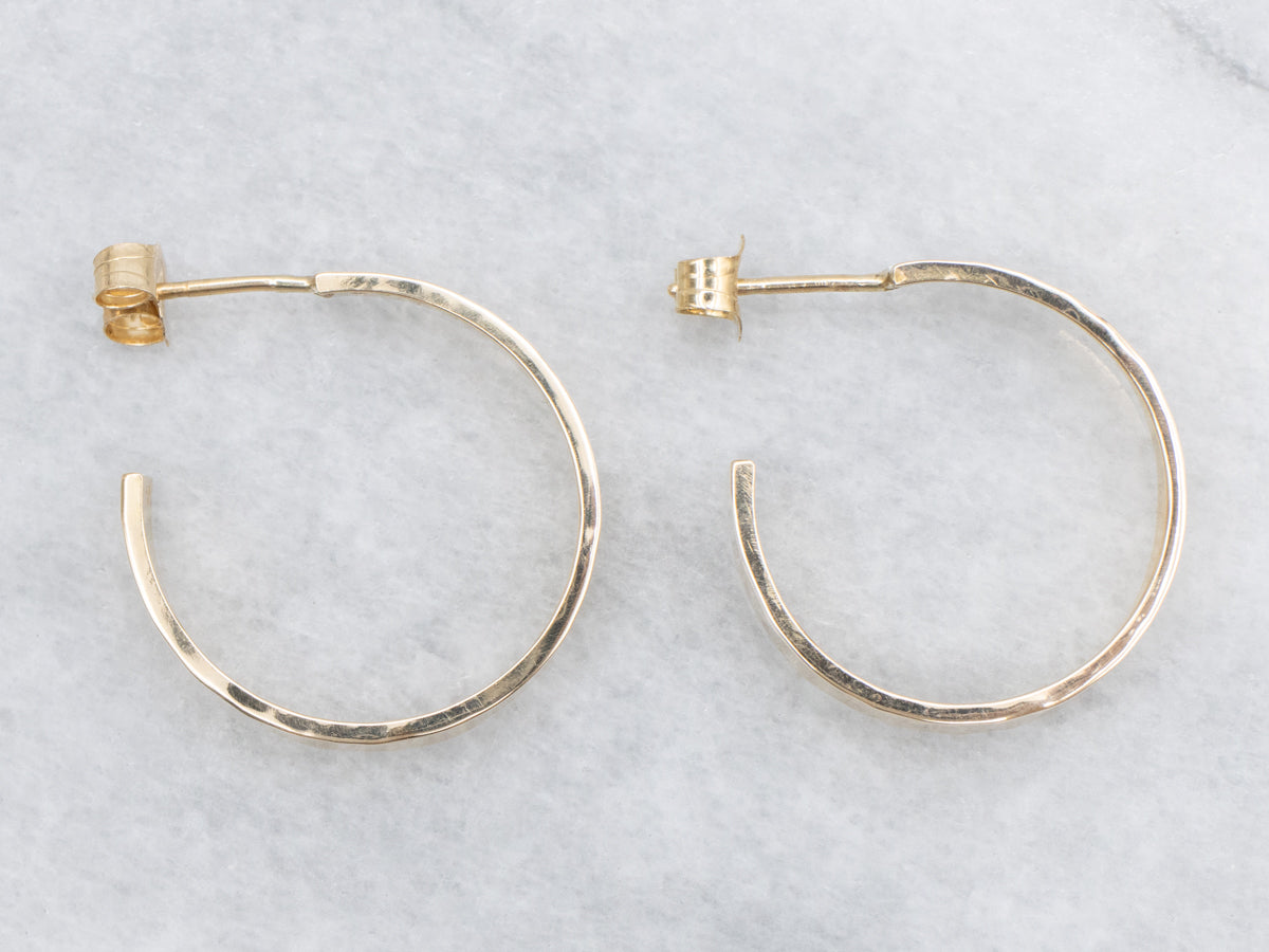 Hammered Yellow Gold Hoop Earrings