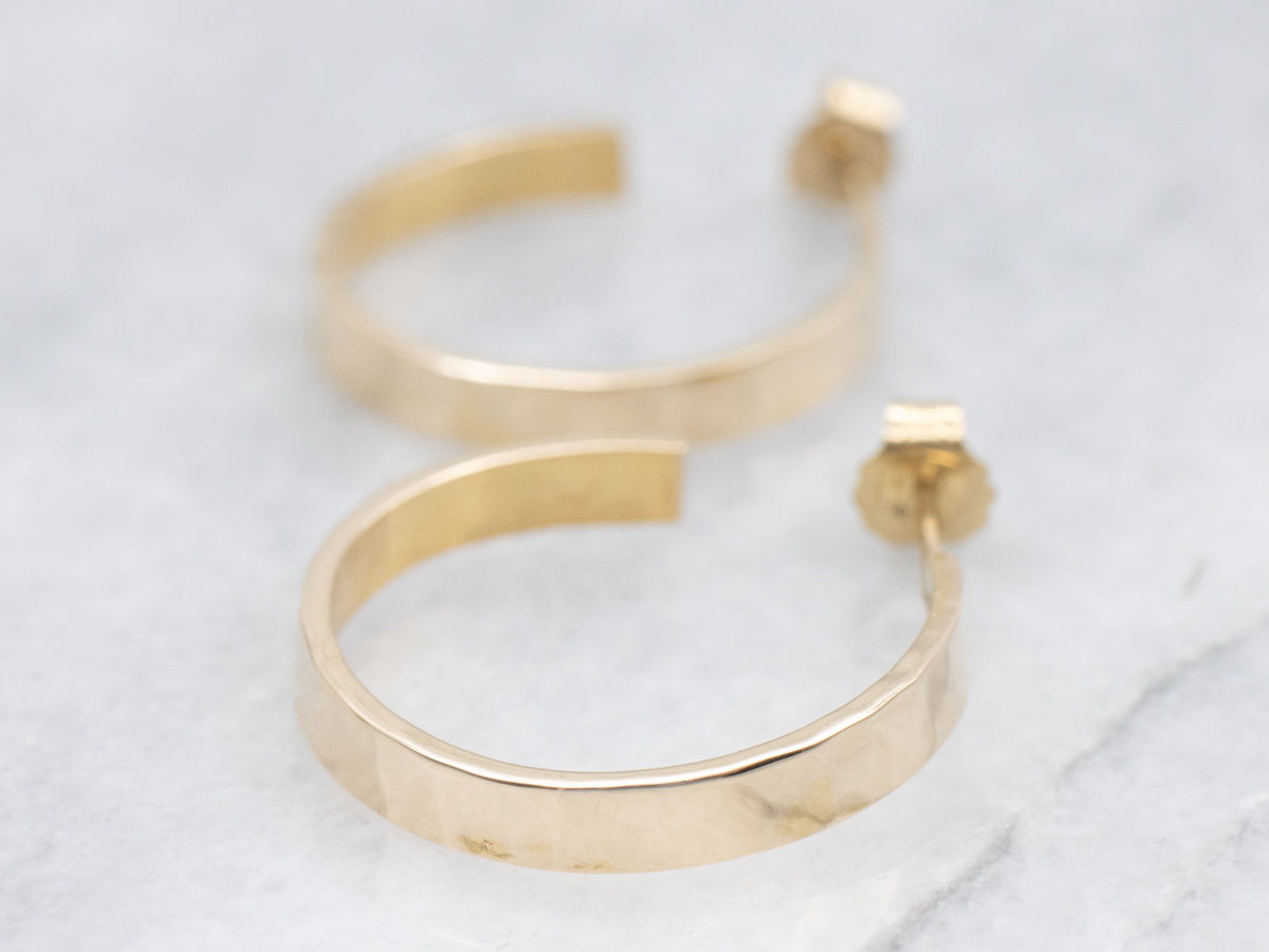 Hammered Yellow Gold Hoop Earrings