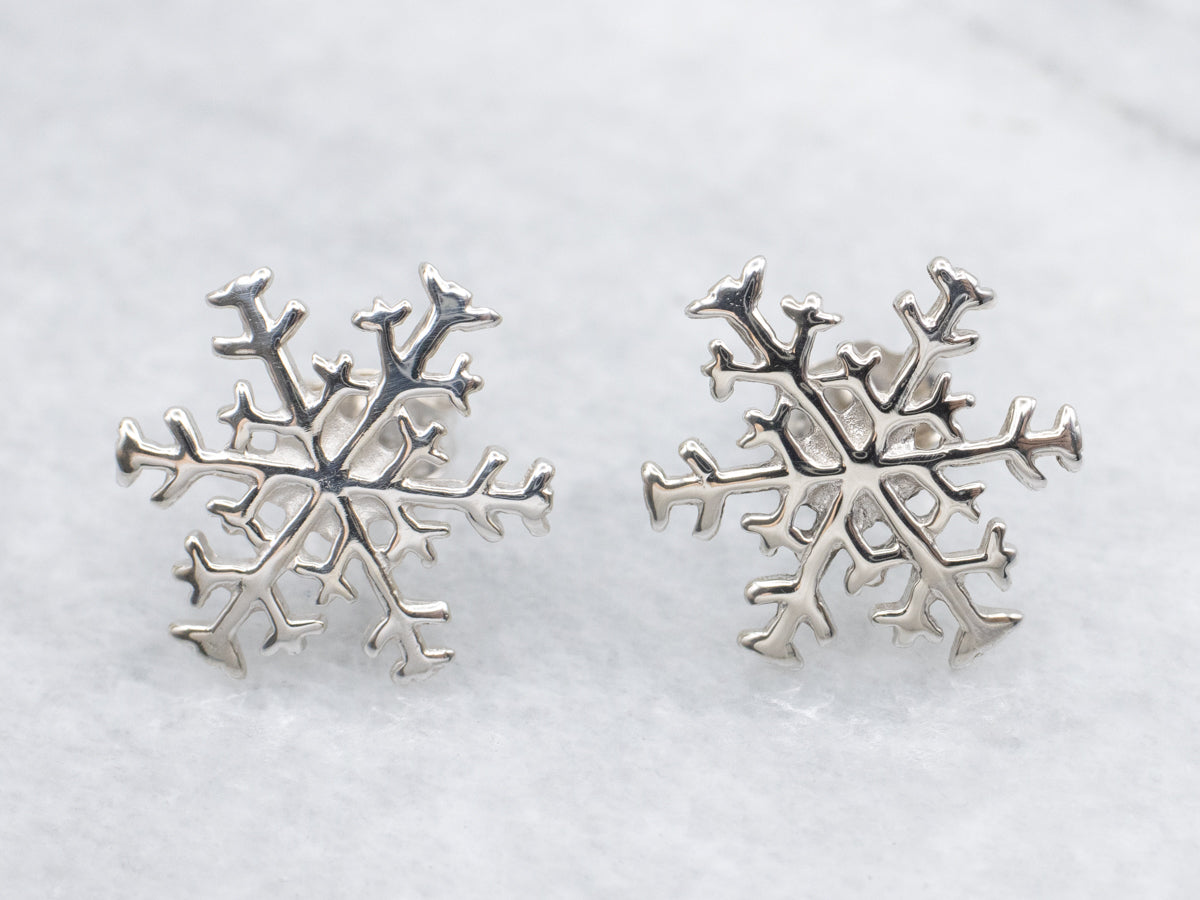 White Gold Snowflake Stud Earrings