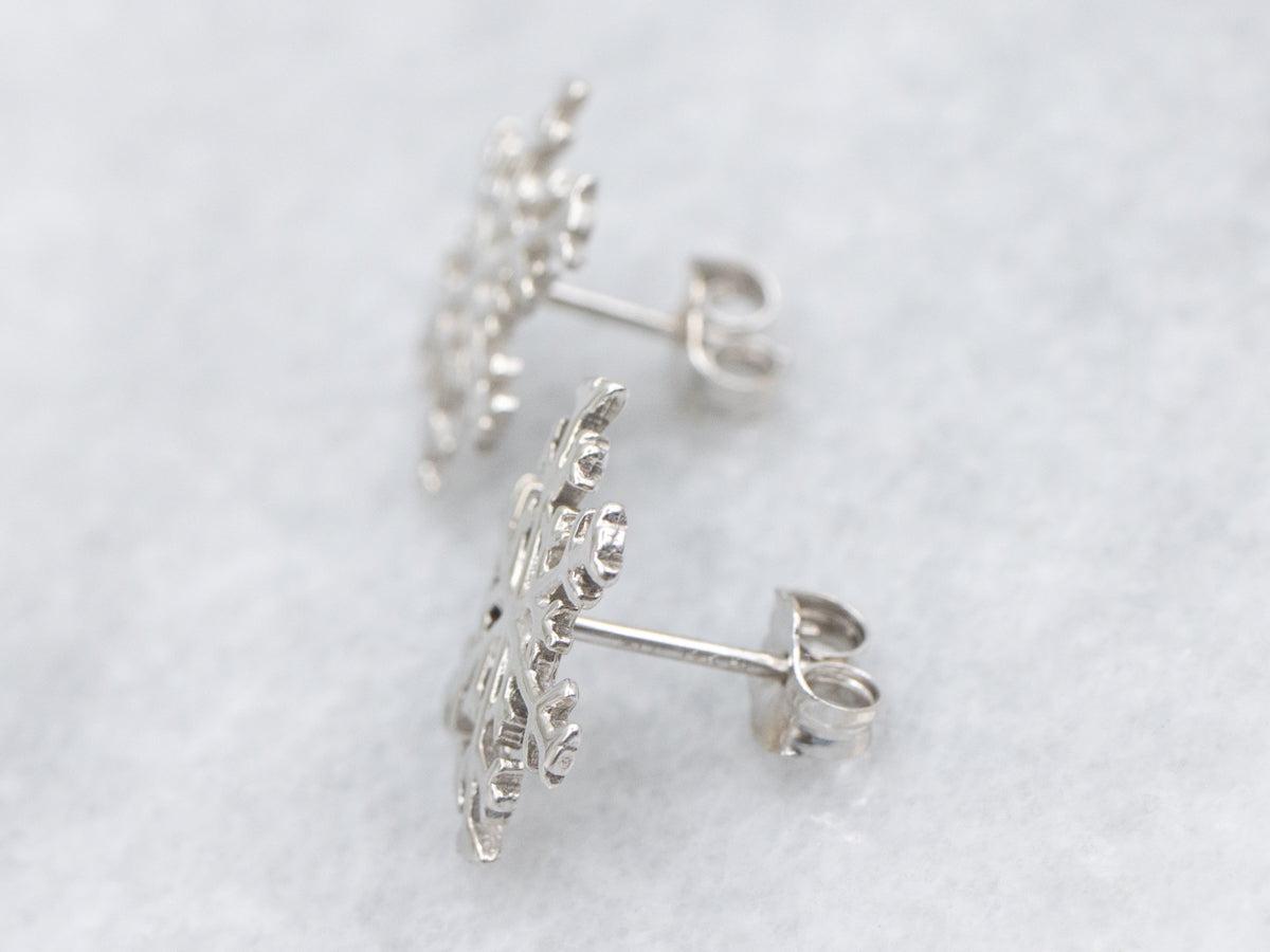 White Gold Snowflake Stud Earrings