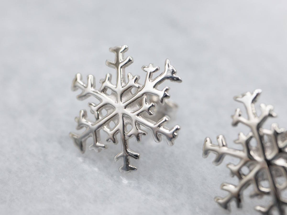 White Gold Snowflake Stud Earrings