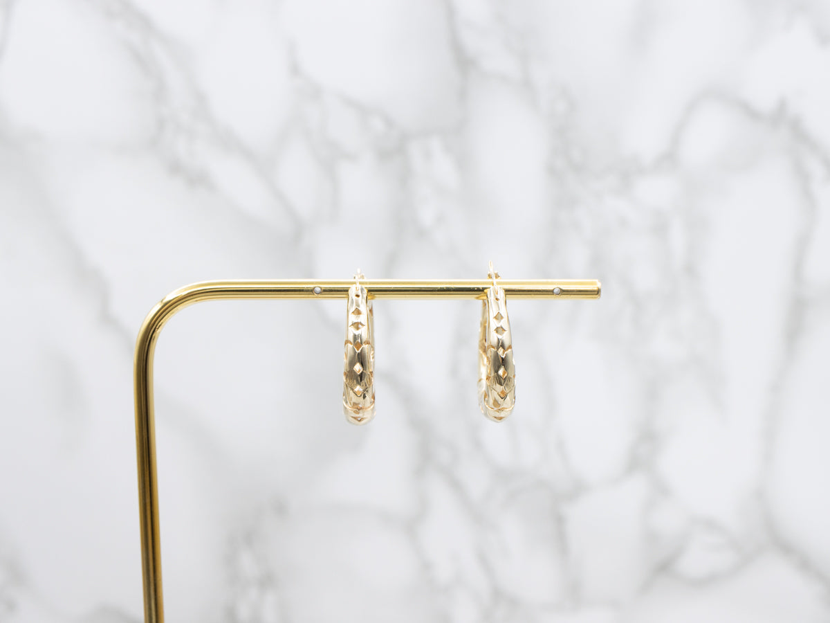 Scrolling Gold Pierced Hoop Earrings