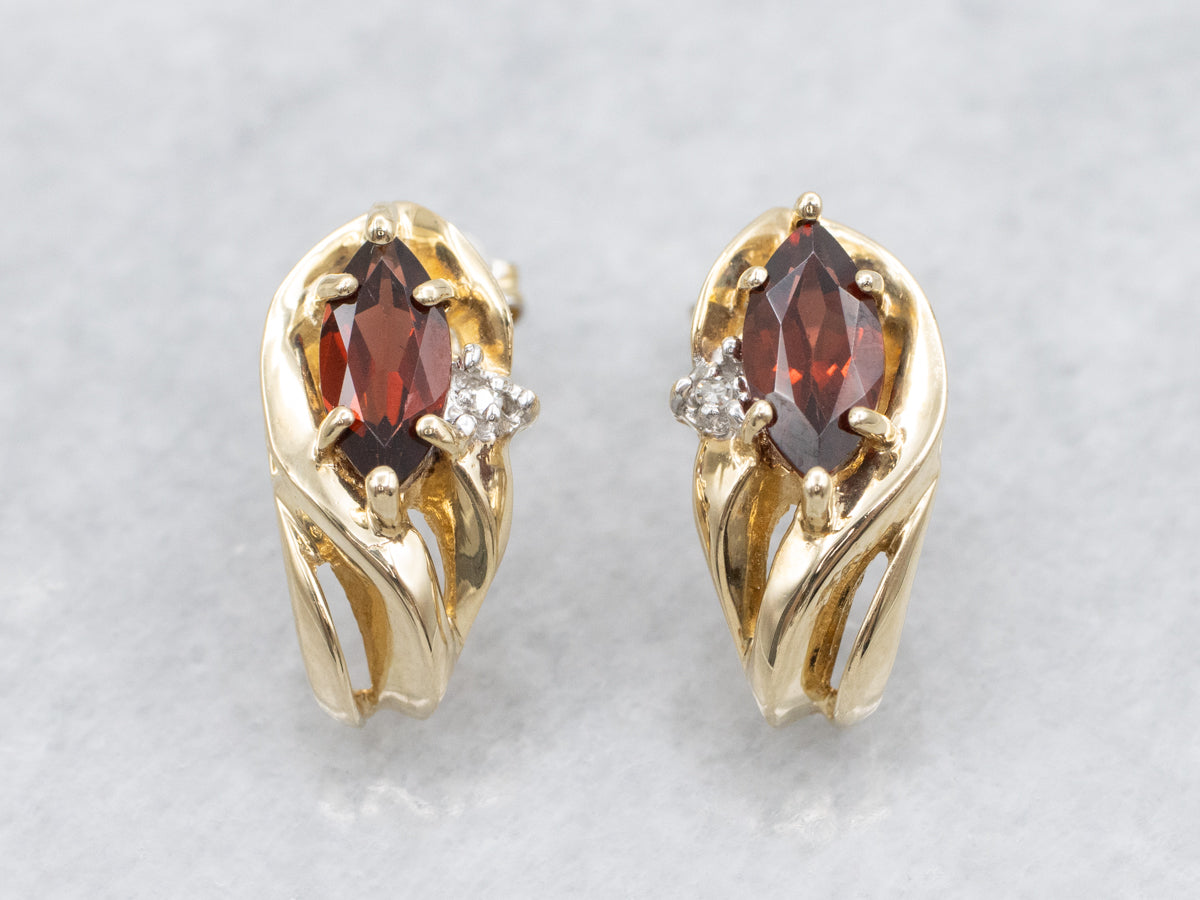 Marquis Garnet Diamond and Gold Stud Earrings