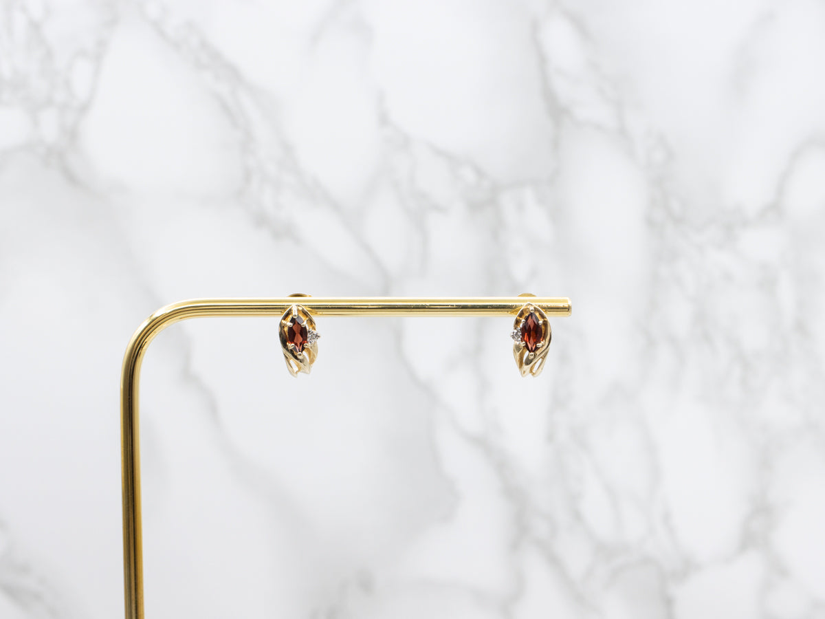 Marquis Garnet Diamond and Gold Stud Earrings