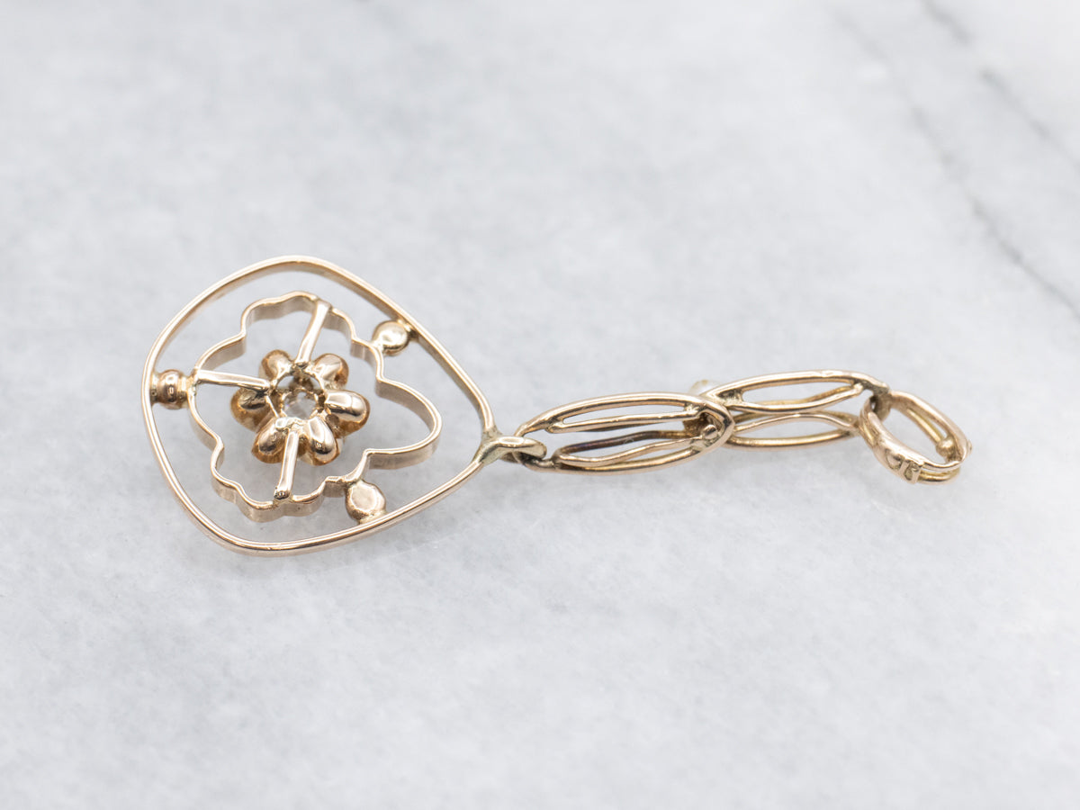 Old Mine Cut Diamond and Seed Pearl Lavalier Drop Pendant