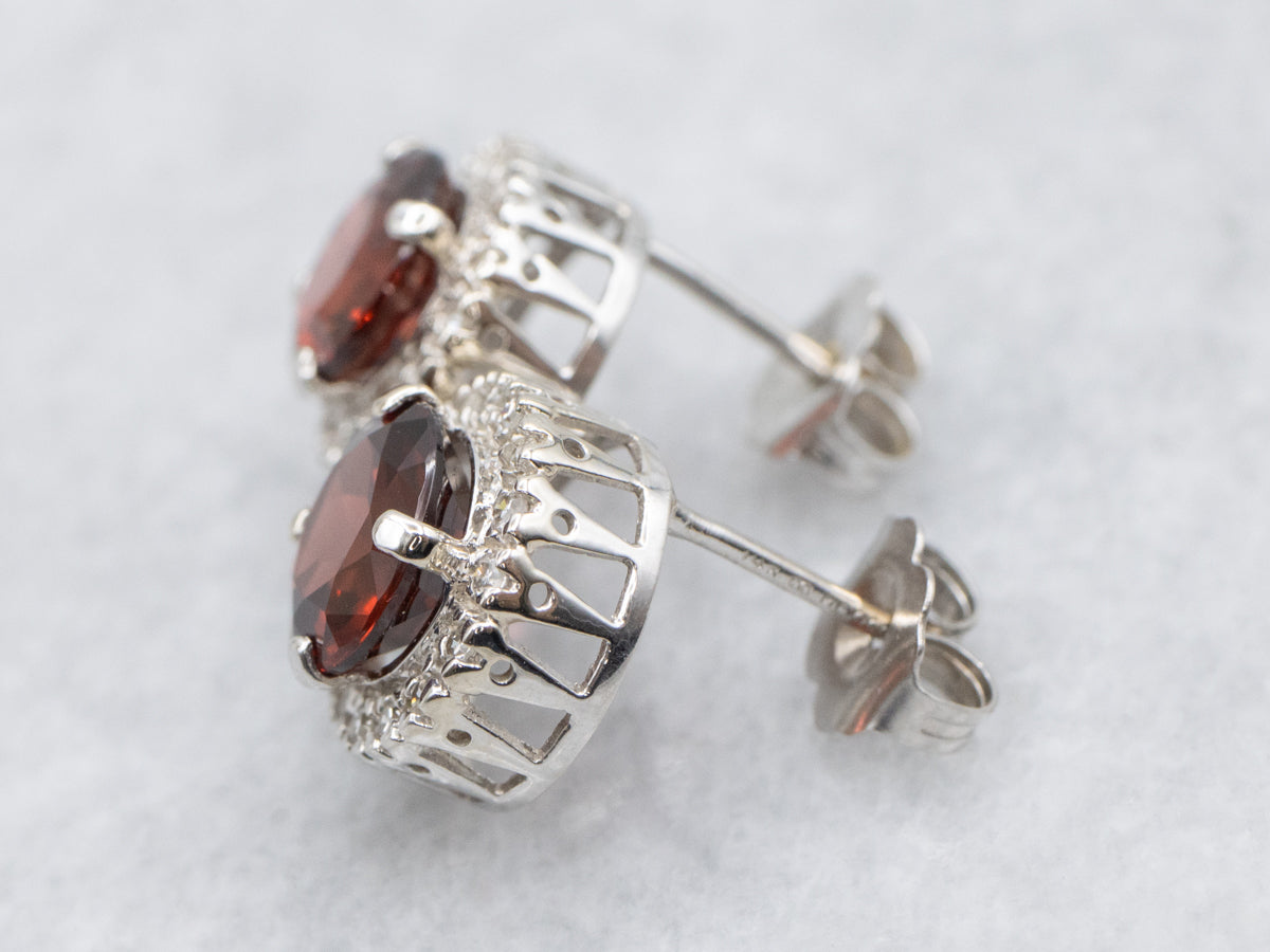 Brilliant Garnet and Diamond Halo Stud Earrings