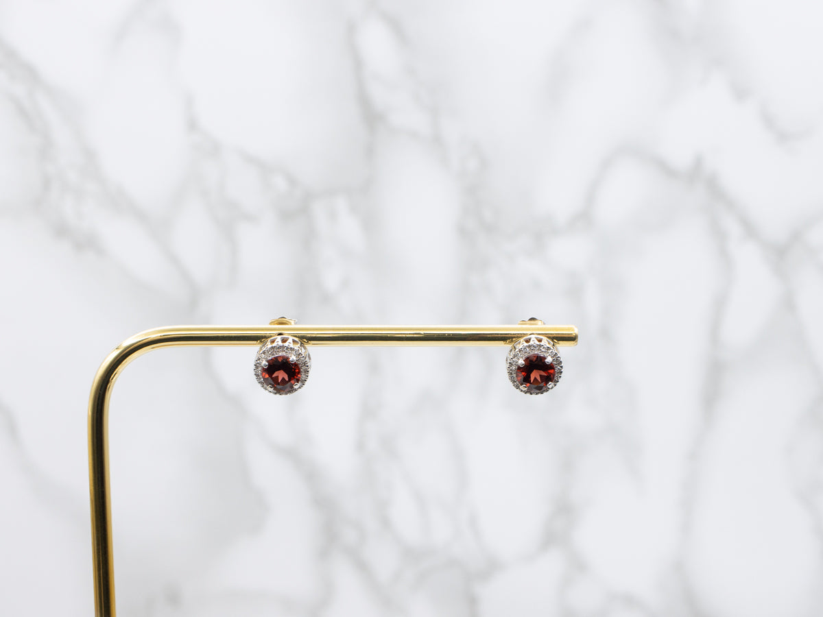 Brilliant Garnet and Diamond Halo Stud Earrings
