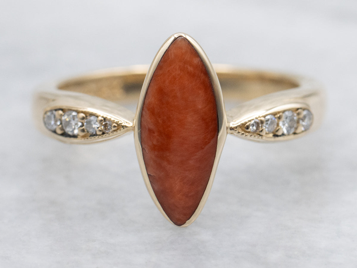 Spiny Oyster Shell and Diamond Gold Kabana Ring