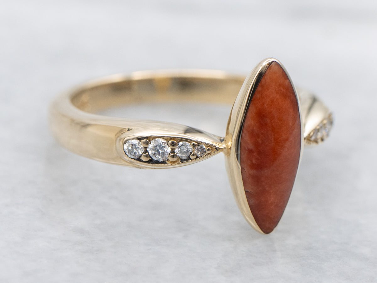 Spiny Oyster Shell and Diamond Gold Kabana Ring