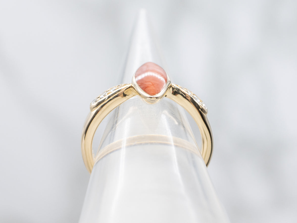 Spiny Oyster Shell and Diamond Gold Kabana Ring