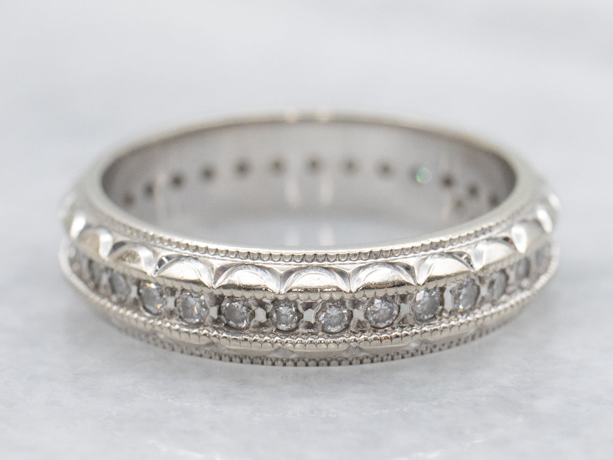 Scalloped Edge Diamond and White Gold Eternity Band