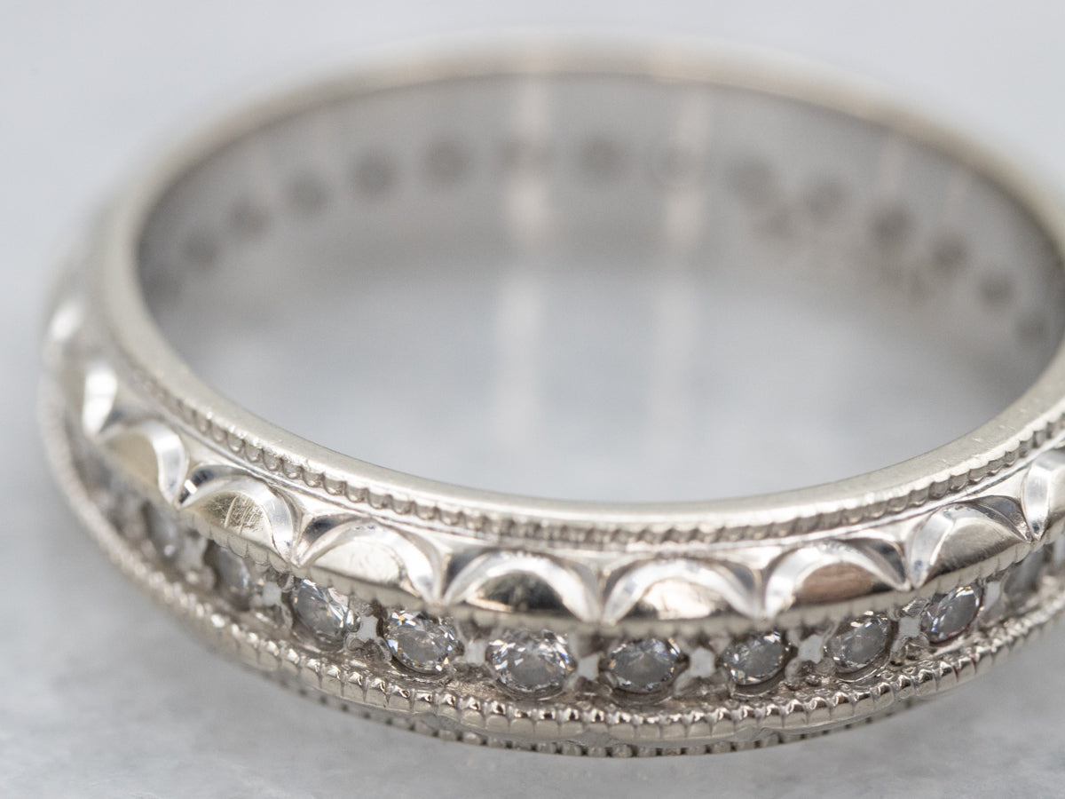 Scalloped Edge Diamond and White Gold Eternity Band