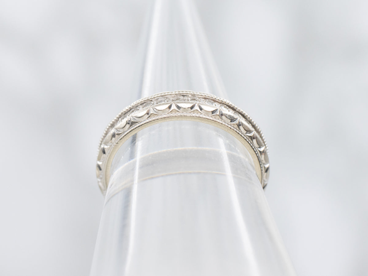 Scalloped Edge Diamond and White Gold Eternity Band