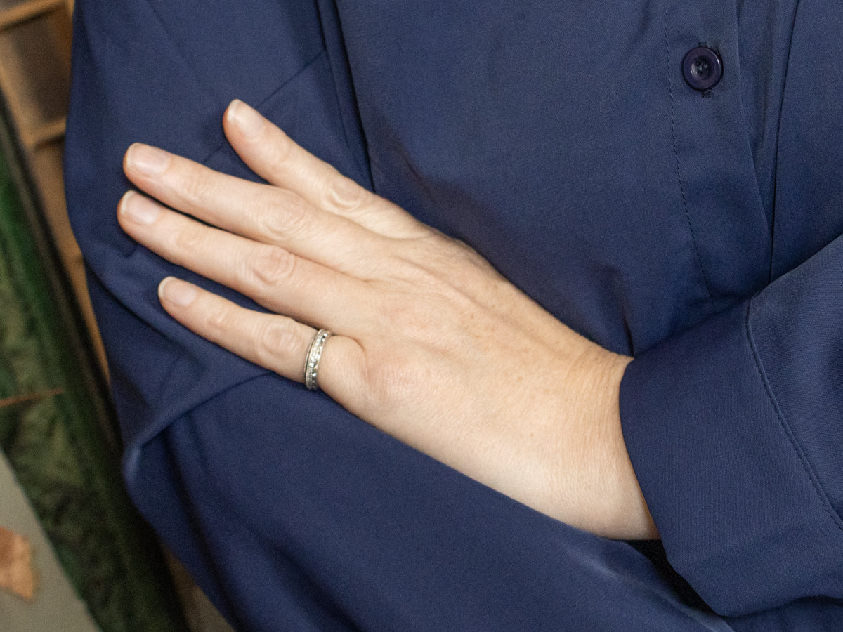 Scalloped Edge Diamond and White Gold Eternity Band