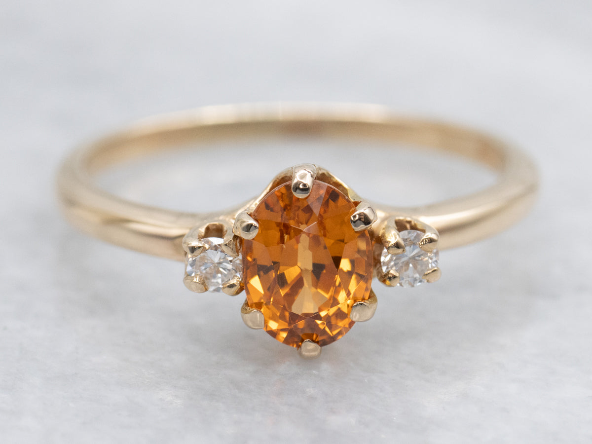 Vibrant Spessartite Garnet and Diamond Accent Ring