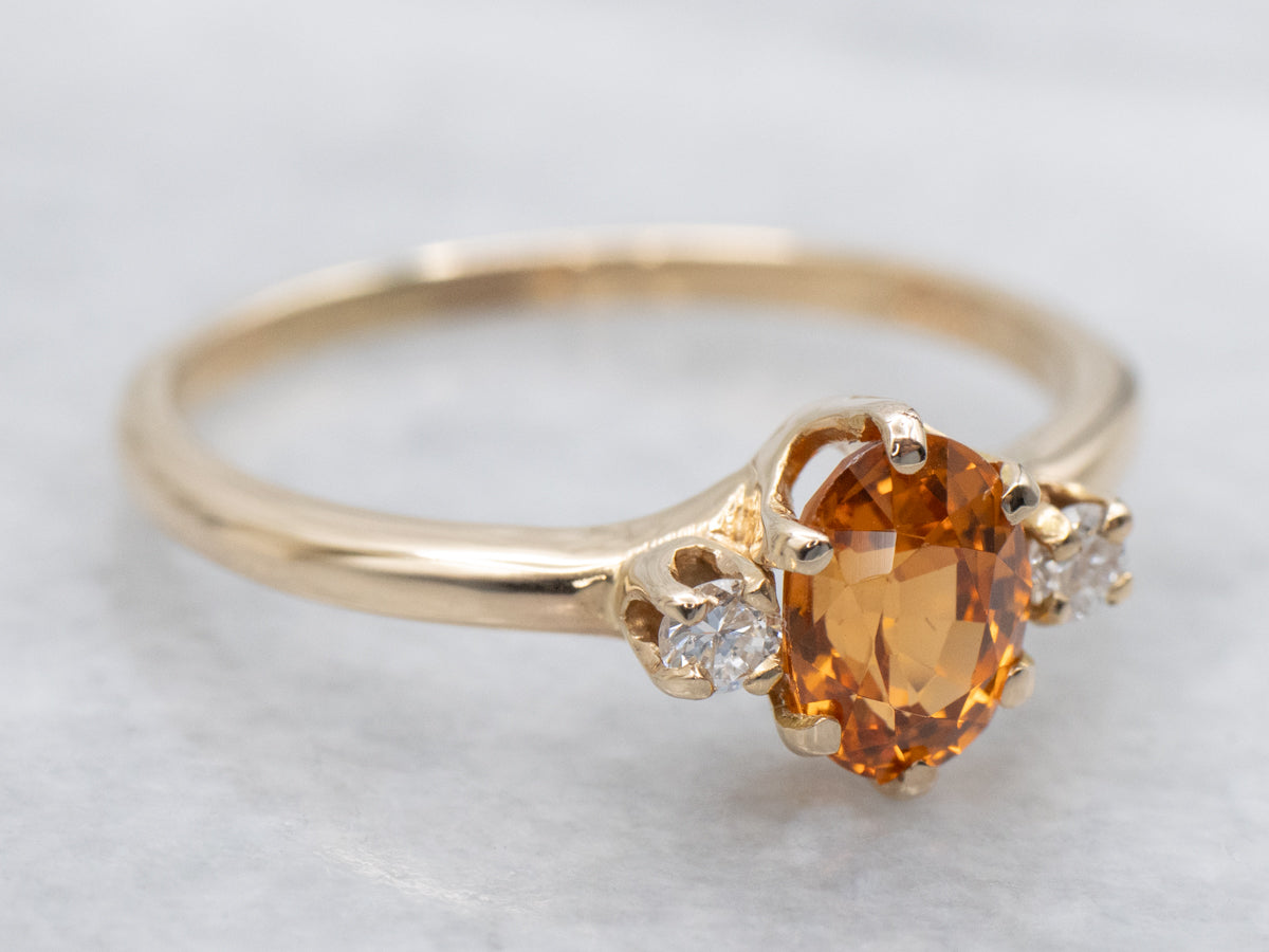Vibrant Spessartite Garnet and Diamond Accent Ring