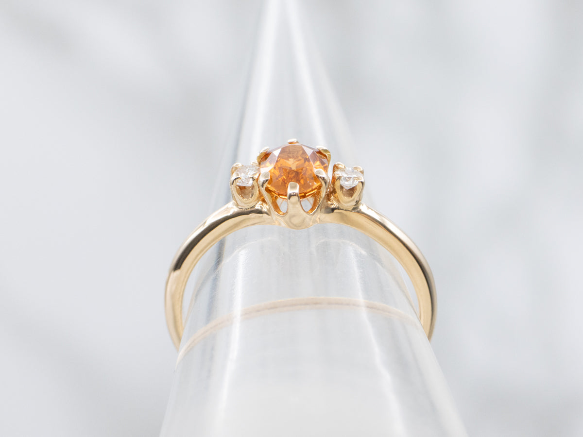 Vibrant Spessartite Garnet and Diamond Accent Ring