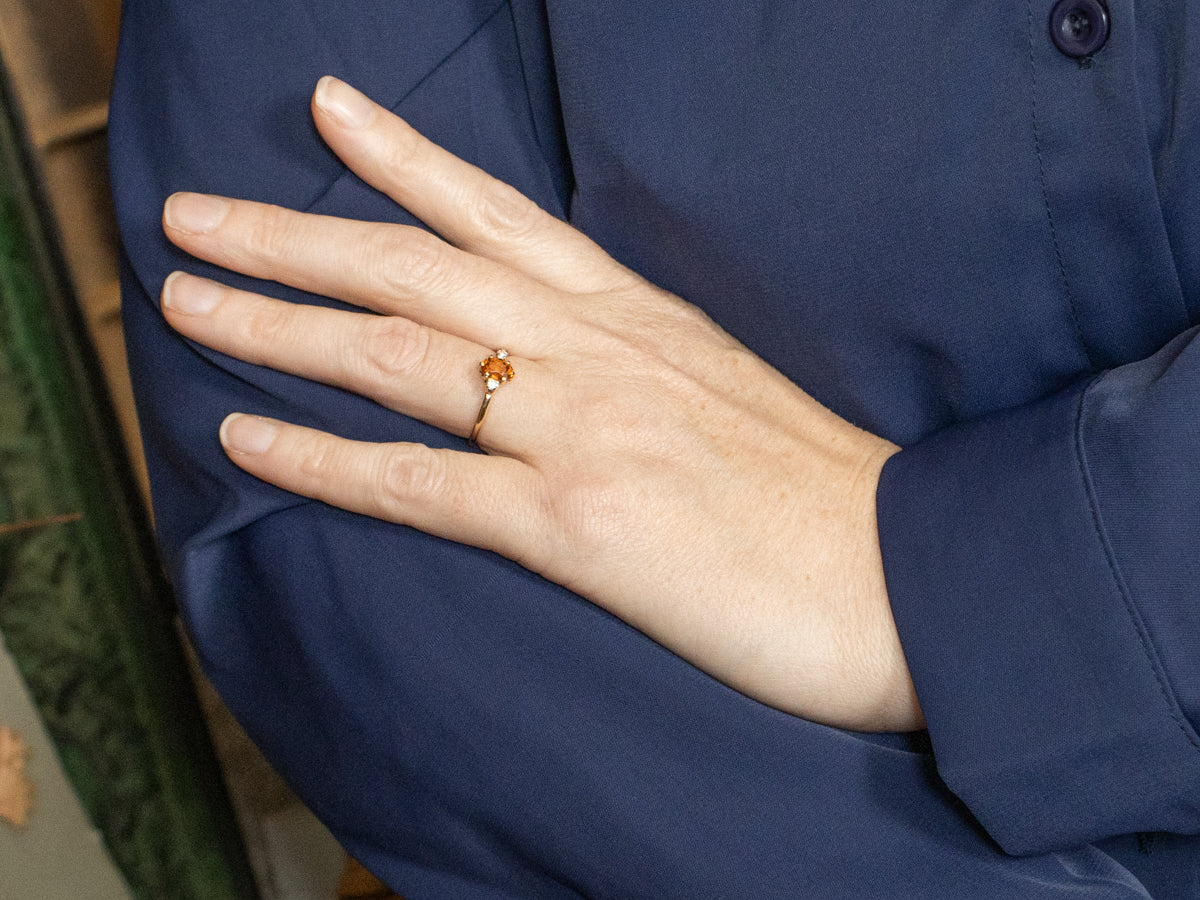 Vibrant Spessartite Garnet and Diamond Accent Ring