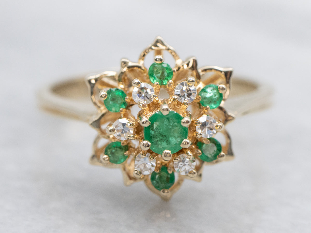 Floral Emerald and Diamond Gold Ring
