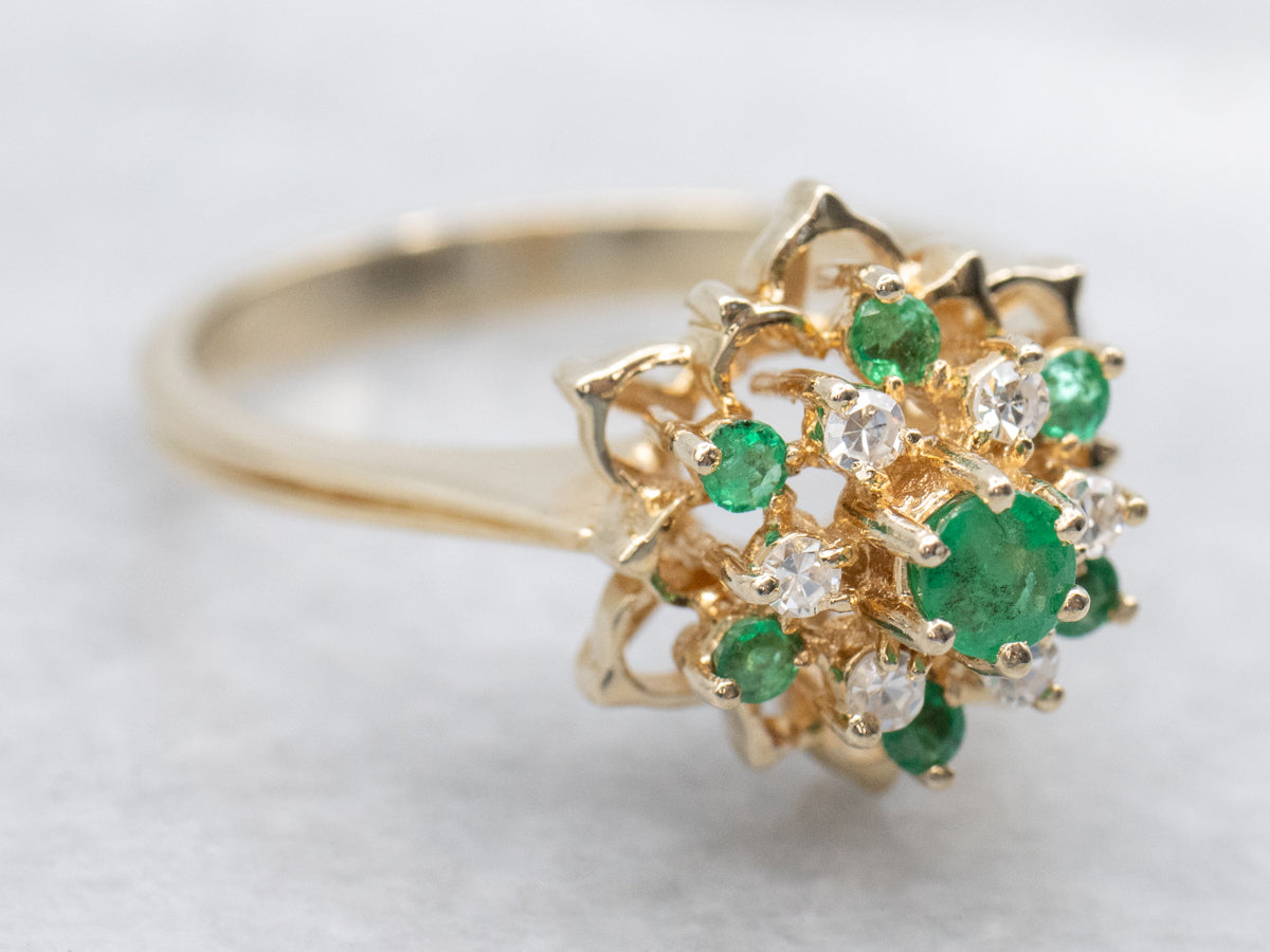 Floral Emerald and Diamond Gold Ring
