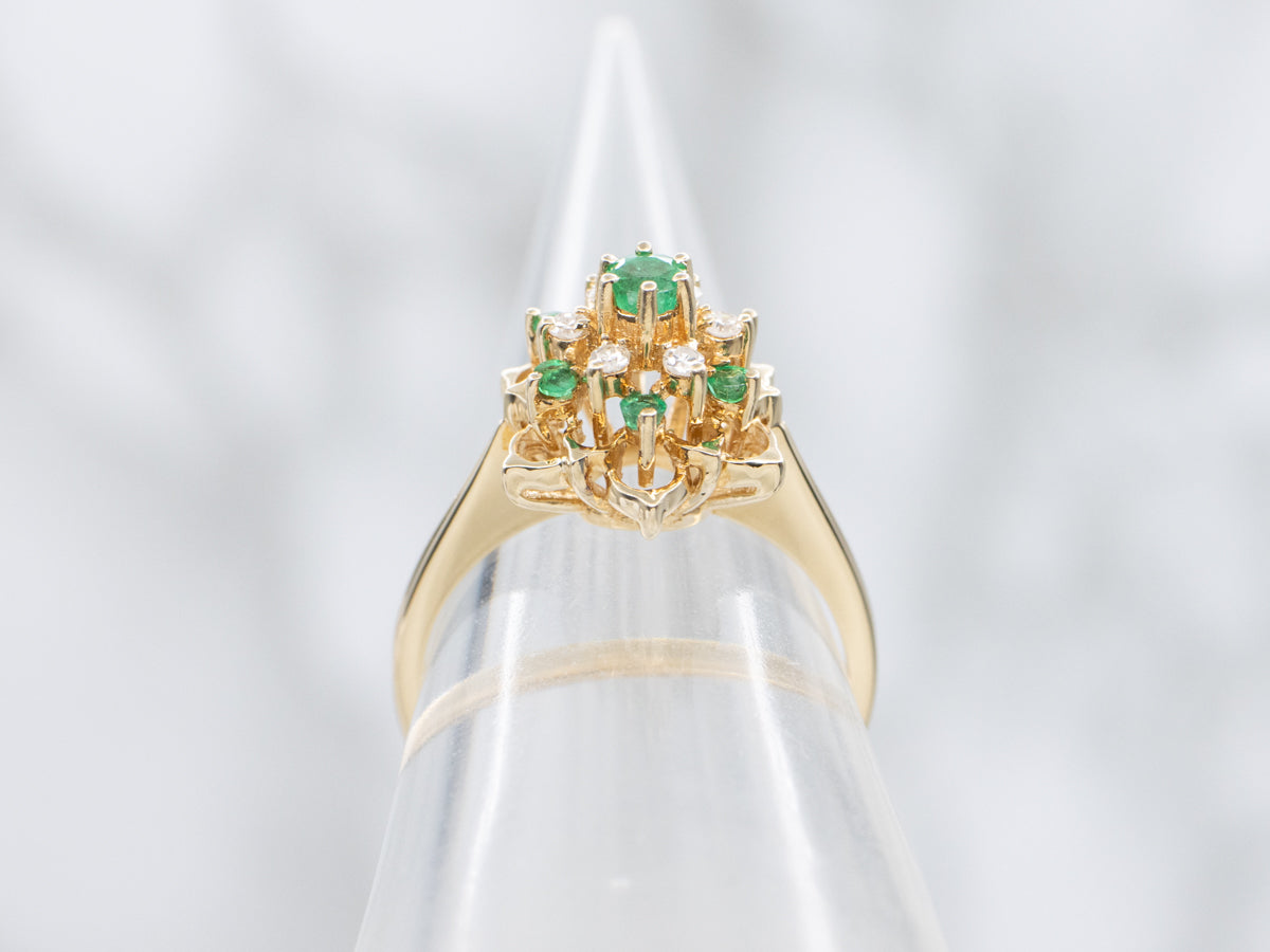 Floral Emerald and Diamond Gold Ring