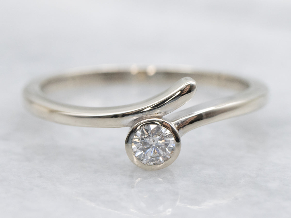 Bezel Set Diamond White Gold Bypass Engagement Ring