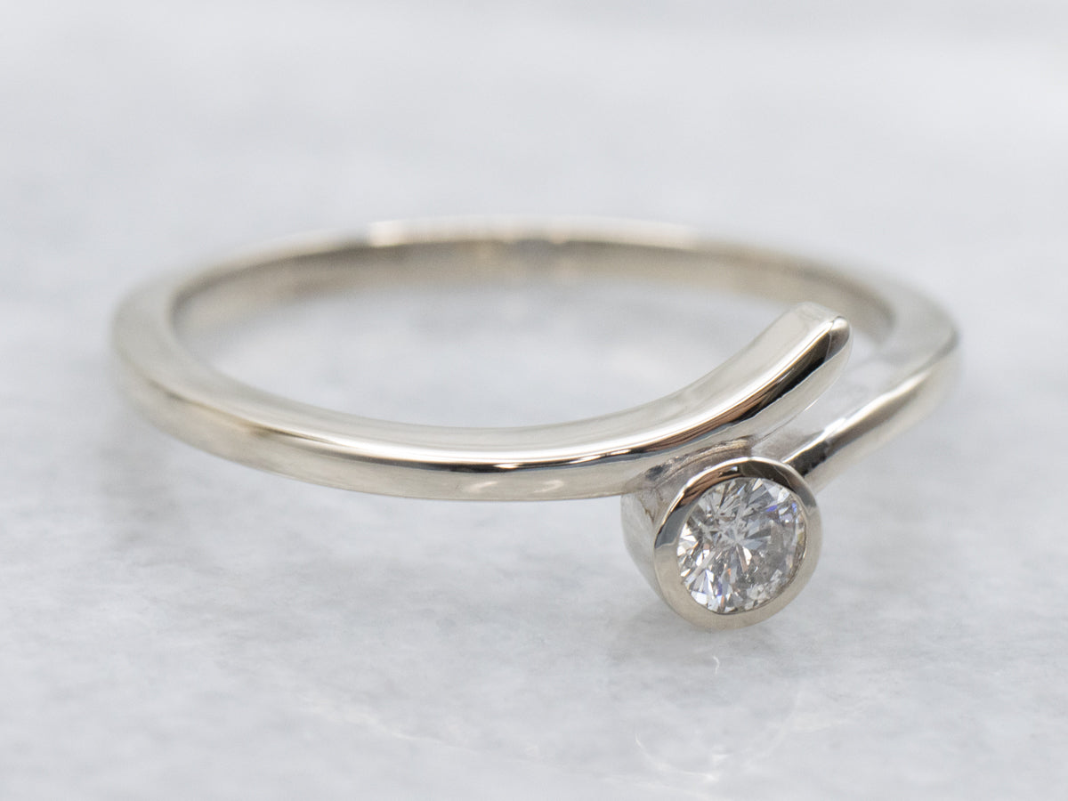 Bezel Set Diamond White Gold Bypass Engagement Ring