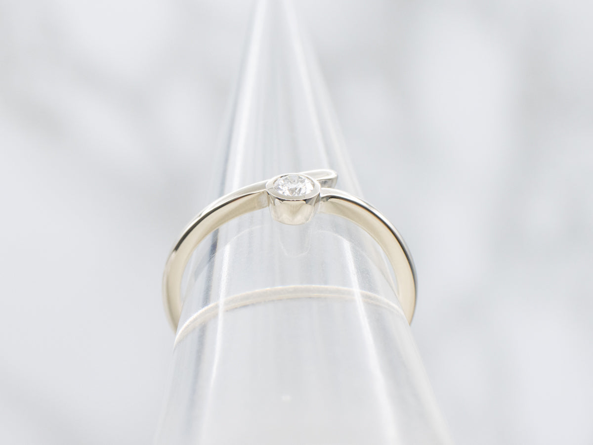 Bezel Set Diamond White Gold Bypass Engagement Ring