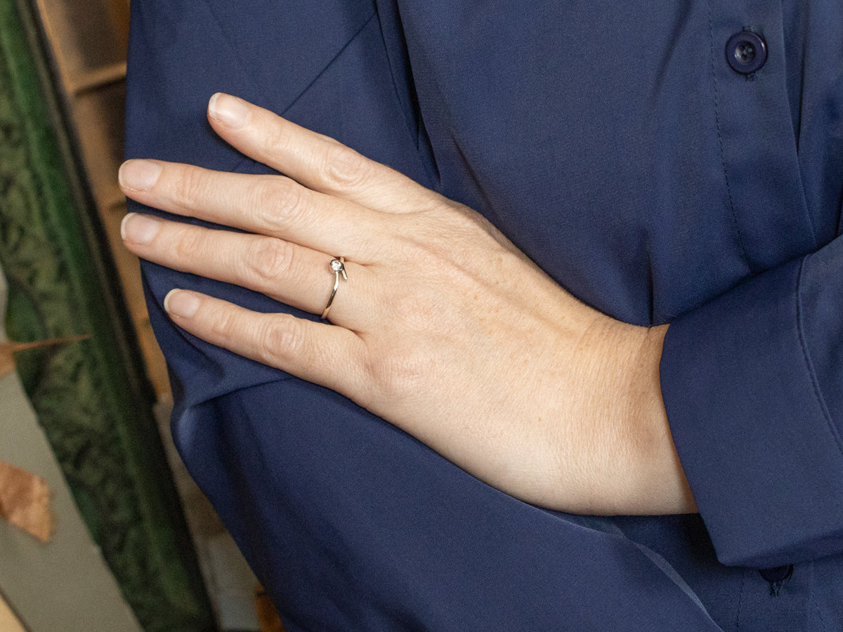 Bezel Set Diamond White Gold Bypass Engagement Ring