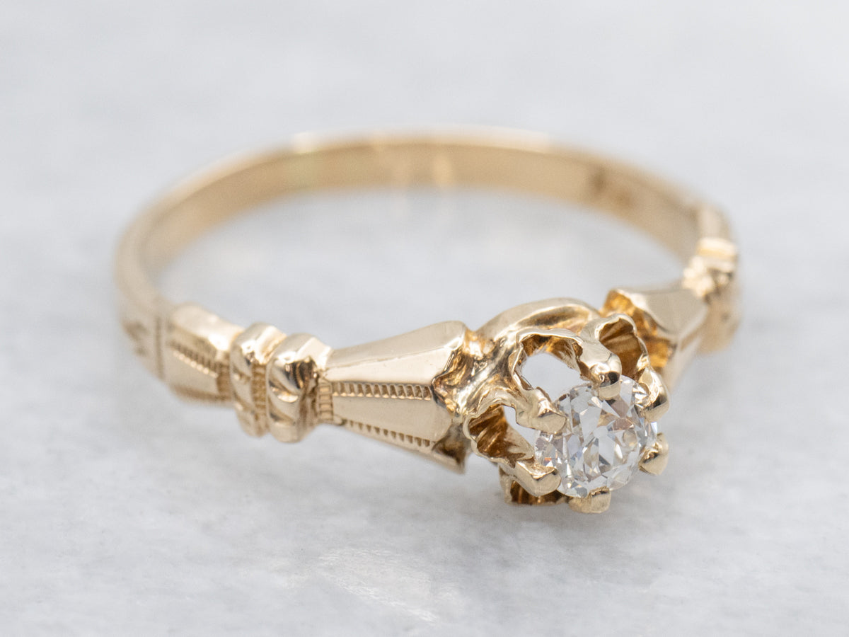 Old Mine Cut Buttercup Diamond Engagement Ring